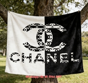 Monochrome Split Chanel Double C Monogram Flannel Sofa Throw Blanket IMG_6979